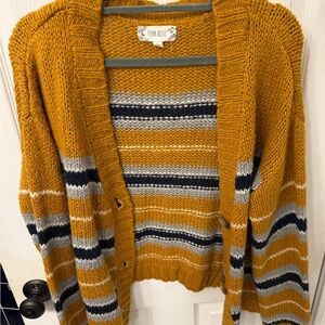 Pink Rose Women's Mustard and Navy Striped Cardigan